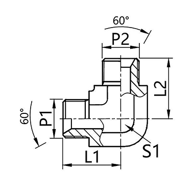 1B9 90° elbow British pipe external thread 60° inner cone sealing Fitting