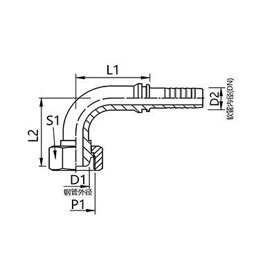 20491C, 20492C (light duty) 20591C, 20592C (heavy duty) Metric external thread 24° internal cone spherical 90° elbow