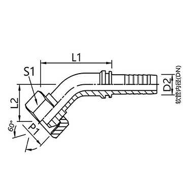 22641 22642 British pipe internal thread 60° external cone 45° elbow