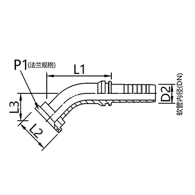 87341, 87342 (light) 87641, 87642 (heavy) 45° elbow SAE flange connector