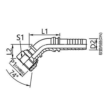 26741 26742 45° Bend American JIC Internal Thread 74° Internal Cone Connector