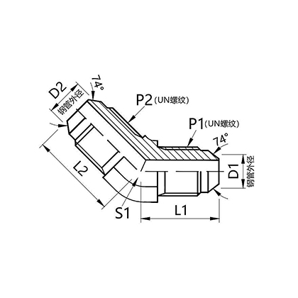 1J4 美制JIC外螺纹74°外锥45°弯接头