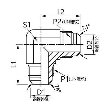 1J9 美制JIC外螺纹74°外锥90°弯接头